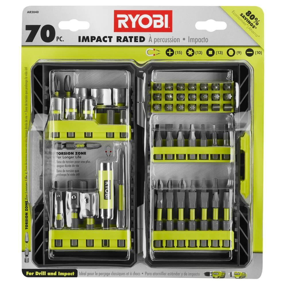 NWT Ryobi Impact Rated Screwdriver Drill Bit Kit (70-Piece)